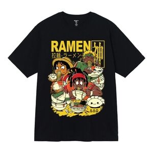 Men's Black Anime Graphic Ramen T-Shirt